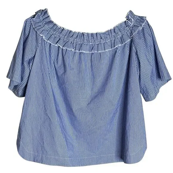 Vineyard Vines Off Shoulder Top XL Blue White Striped Cropped Cotton Stretch - Picture 5 of 8